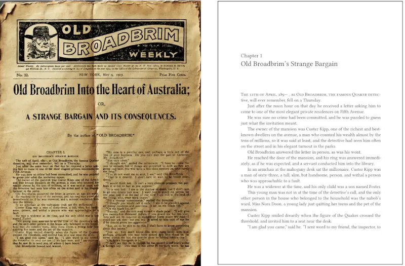 Before and after restoration — crumbling scan to clean typeset page